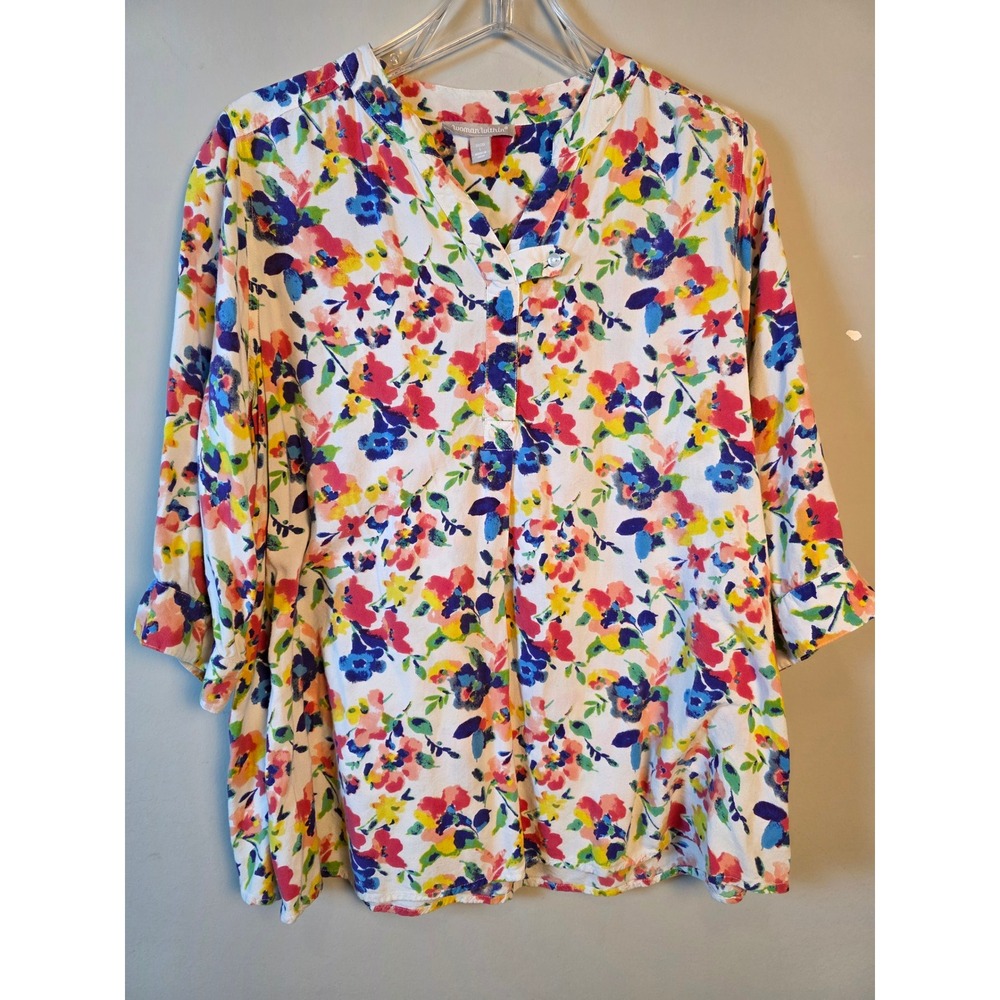 Woman Within Womens Sz 18/20 Floral‎ 3/4 Sleeve Top Colorful Layering Spring